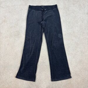 New York & Company Womens Velour Wide Leg Lounge Pants Grey M Long Drawstring